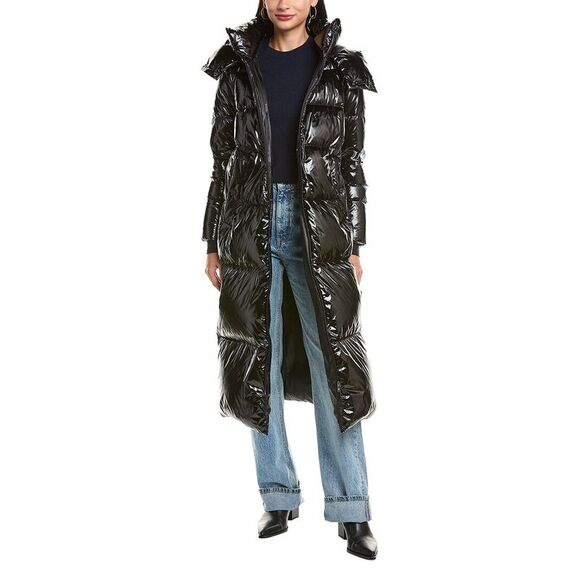 Herno WomensGlossy Puffer Down Long Coat Black